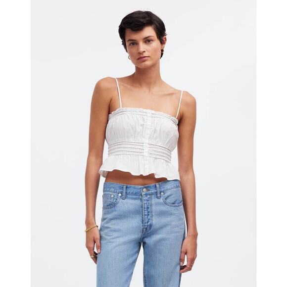 Madewell Tops - New Madewell Women’s Small Eyelet‎ White Smocked Button-Front Top in Poplin NWT